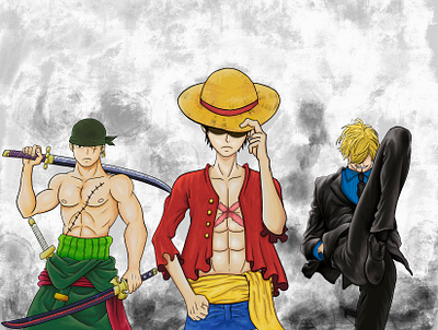 Monster Trio digital art fanart luffy monster onepiece procreate sanji zoro