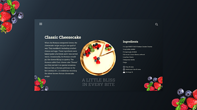 Recipe || 040 cheesecake daily 100 daily 100 challenge daily ui daily ui challenge dailyui dailyui 040 dailyuichallenge dark design flat graphic design minimal recipe card recipes ui ux web web design webdesign