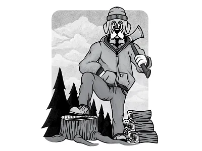 Choppin' Wood axe dog forest illustration texture wood