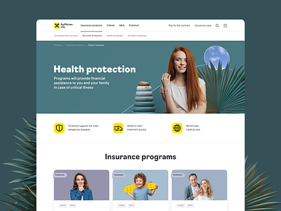Raiffeisen Life insurance program page 3d insurance ui web design