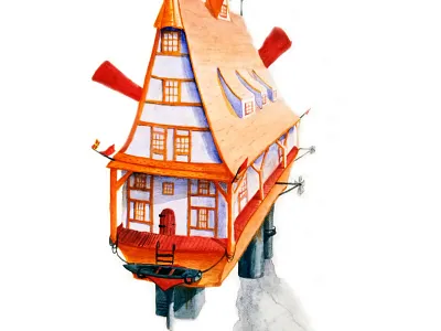 Flying House Concept 3 architecture book art concept concept art concept design illustration painting watercolor watercolor art