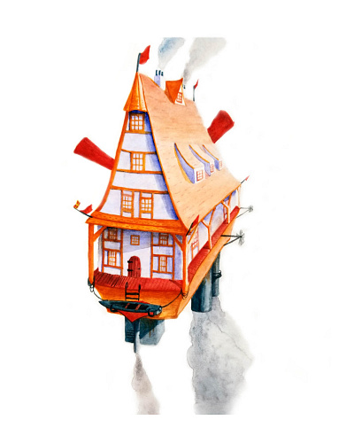 Flying House Concept 3 architecture book art concept concept art concept design illustration painting watercolor watercolor art