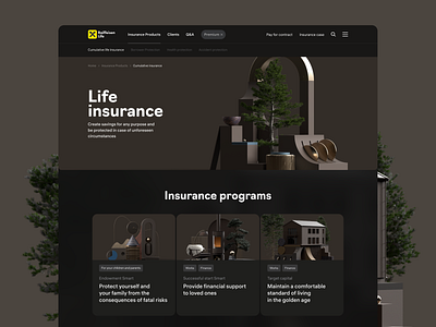 Raiffeisen Life premium Insurance Page 3d cinema 4d illustration insurance render ui web design
