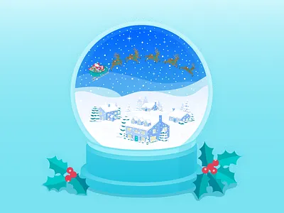 Santa Snowglobe art character illustration christmas christmas card holly illustration magic merrychristmas reindeer santa santa sleigh santaclaus snowglobe town vector