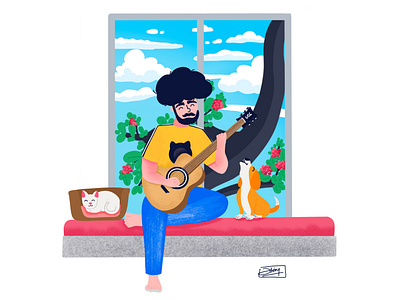 Guitarist design dribbble flat character guitar guitarist illustration illustrations illustrator procreate tree