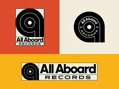 All Aboard Records Logo System asheville badge branding groove illustration independent logo logo design music north carolina record record company record label rock band rock n roll logo studio vintage badge vinyl vinyl logo
