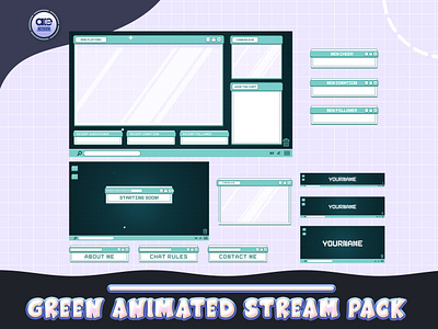 Stream Overlay Package Animated Cute Green animated stream package animated stream screens animated twitch overlay black twitch layout design graphic design green twitch overlay overlay pre made premade stream overlay purple stream pack starting soon starting soon screen stream overlay stream overlays stream package twitch package