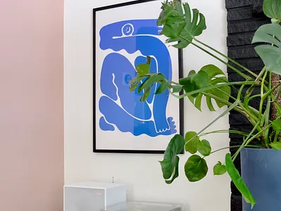 Blob Buddy In Action artwork blob blue nude character framed illustration interior design matisse print smile smiley