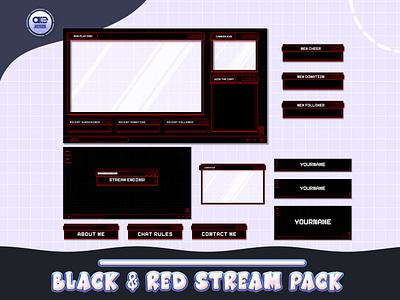 Animated Stream Package Overlay Black and Red Pixels twitch package