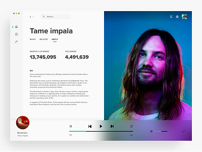 Spotify artist page redesign - light mode app applemusic branding desktop mac macos mobile music music app musicplayer product design spotify tame impala tidal web web design