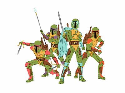 Teenage Mandalorian Ninja Turtles bo staff donatello illustration leonardo mandalorian michelangelo ninja turtles nunchucks raphael sai sais star wars starwars sword swords teenage mutant ninja turtles the mandalorian tmnt