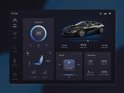 Design of the main built-in screen in BMW i8 app concept design design dribbble photoshop ui ux web