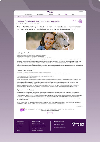 Blog post 30 millions damis adobe aide animal article blog deuil ecommerce header help information architecture paw pet picture post purple ux design webdesign