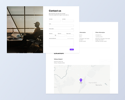 Contact us - Vilnius Airport airport contact form contact page contact us contact us page dailyui design figma form lithuania map minimalistic ui ui design uibucket user interface ux vilnius web design