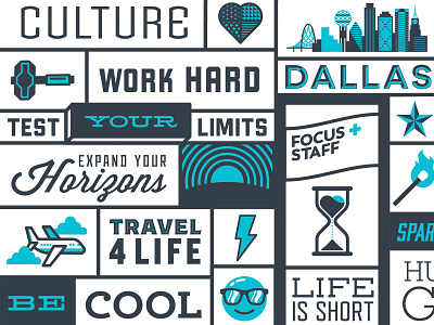 Focus Staff Mural corporate culture iconography illustrator mission statement mural mural design typogaphy values vector