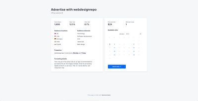 Sponsorstack - a platform for small newsletter advertising design frontend ui webdesign