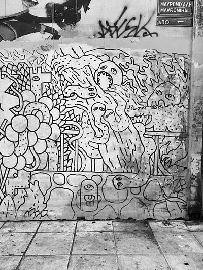 DETAIL:JAMMING IN THE STREETS OF ATHENS blackandwhite character creative doodle doodling graffiti graffiti art illustration illustrator sdeviano street art streetart trash