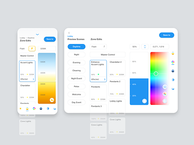 Mobile App Design for Lighting Designers app design lighting lighting controls lighting controls mobile app design mobile design slider design tablet ui ux