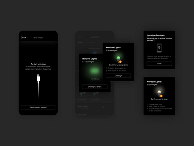 Mobile App - Lighting Installers alert notifications alert notifications alerts app dark mode dark theme dark ui design installer lighting lighting controls lights mobile app design mobile design