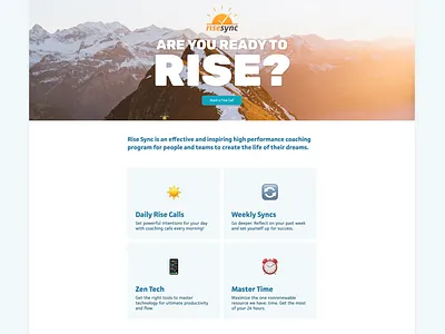 Rise Sync Landing Page coach coaches coaching figma landing page personal development personal growth rise sync sun sunlight sunrise web web design webdesign webflow website