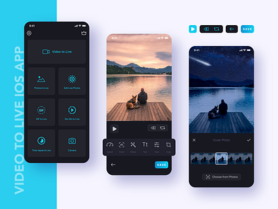 iOS App UI. Video to Live App Designed for iOS. android app design app designer app store awesome design best design best shot camera clean design clean ui eye catching gif maker interactive ios ios app design ios screenshot live photo mockup photo edit ui