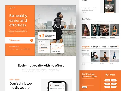 Undro - Workout Program Landing Page brutalism clean hero homepage landing landing page minimalist mockup shop sport training ui ui design uiux user interface web web design website design widget workout