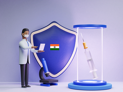 CO-WIN | India Winning over COVID 3d 3d illustration 3dillustration blender3d branding c4d cinema4d covid19 illustration india lowpoly pandemic vaccination vaccine virus webdesign webillustration