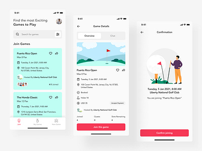 Golf Booking App app app design apps apps design clean design flat minimal mobile app mobile design mobile trends mobile ui mobileui trending ui uidesign uiinspirations uitrends uiuxdesign ux