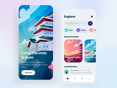 Cepirit - Japan Travel App Exploration 2d illustration design illustration mobile mobileapp purple travel travel app ui user experience user interface ux