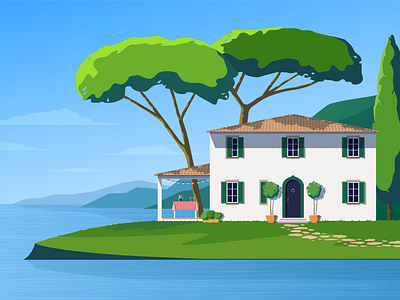 Sunny day architecture house illustration italy nature outdoor spain summer villa