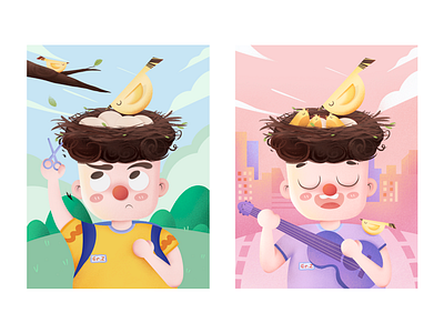 Nest Boy bird boy character design design flat flat illustration graphic illustration nest procreate ui