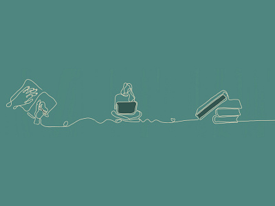 Behance Banner Illustration for a Communication Designer continuous line design graphic design illustration lineart midnight green organic vector