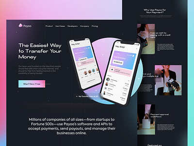 Payoo Landing Page 3d cash gradient header illustration invest landing page mockup money payment ui