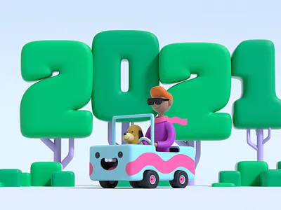 The New year journey 3ddesign 3dillustration art artist artwork character charater design cinema4d creative creative design cute daily design designer drive graphic design graphicdesign illustration new year web illustration