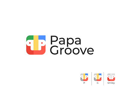 Papa Groove 2.0 brand brand identity branding google groove illustration initial initial letter logo initial logo logo logodesign logomark logomarks papa pg smile smiley