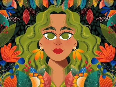 Wildflower Girl 2d beautiful black lady bold botanical character design digital art floral flowers girl illustration modern nature pattern plant procreate wild wildflower