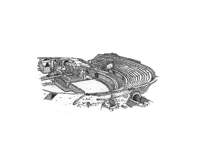 Roman Anfitheatre of Tarragona architecture artwork drawing hand drawn illustration inkpen ruin ruins sketching