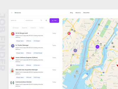 Job finder job listing map ui web design