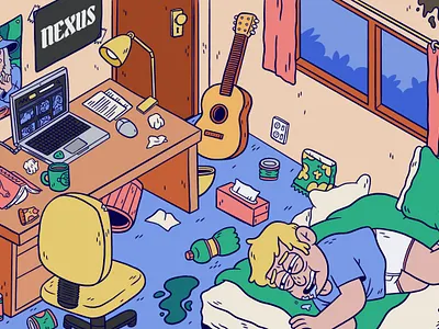 Student Flat - Nexus Centrefold cartoon character illustration