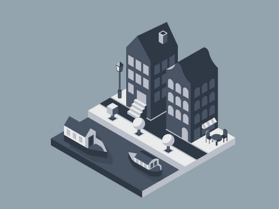 Isometric illustration of Amsterdam amsterdam architecture boats branding design geometric illustration isometric isometric design minimal simple