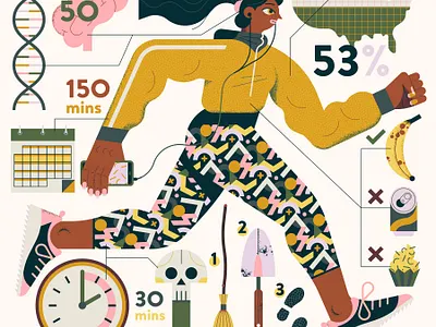 Fitness character digital editorial exercise fitness folioart health illustration infographic owen davey run