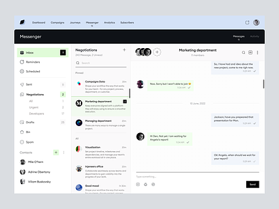 Messenger dashboard app branding chat clean dashboard depatrment design group inbox interface message messanger messenger private team ui ux video