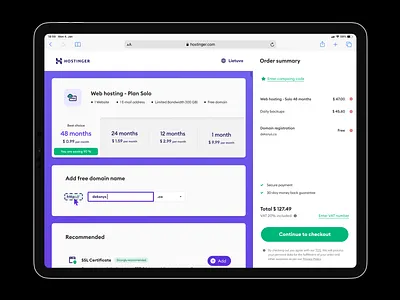 Web Hosting Checkout 12.9 checkout hosting interface ipad light order payment safari shop summary ui web