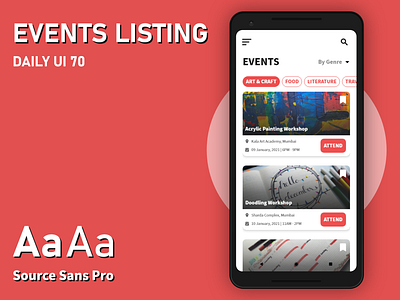 Events Listing adobexd dailyui70 events listing ui