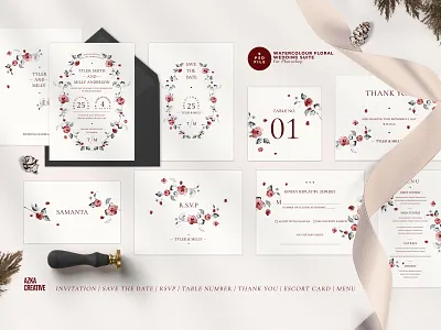 Watercolour Floral Wedding Suite card classy delicate diy elegant feminine floral invitation flower garden invitation invite leaf modern pink rustic simple vintage watercolour invitation wedding wedding invitation