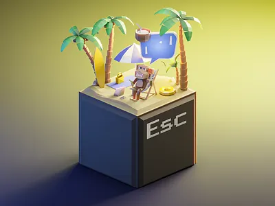 Escape the Matrix (Angry Monkey) 3d 3dart 3dillustration 3dmodeling beach blender blender3d chill design diorama illustration isometric low poly lowpoly lowpolyart palms renders stylized travel vacation