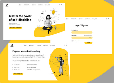 Workshop and coaching page coaching design ideas illustrations management studies teamwork website workshops yellow