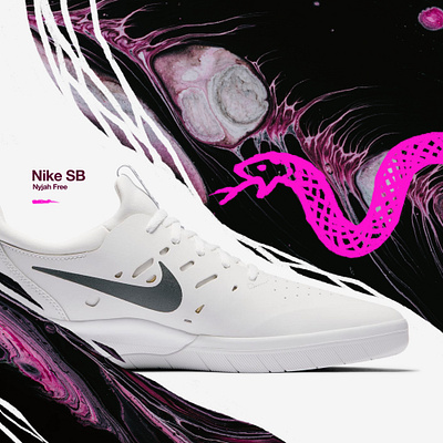 Nike SB Shoes - Bite Me. advertising animal illustration art direction bites branding design graphic design hand drawn illustration nike sb nike shoes serpent shoe skate skateboard skateboarding snake snake illustration sports