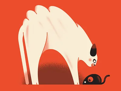 Curiosity scared the cat animal black cat childrens book cute editorial flat illustration line art minimal mouse pastel rat red scared simple surprised texture vector white