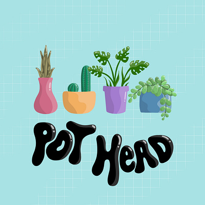 Pot Head Plant Lover cactus illustration plant lover plants pot head potted plants snake plant succulents swiss cheese plant